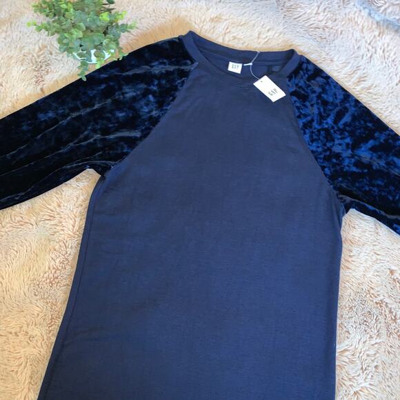 NWT GAP Dark Navy Blue Softspun Velvet Raglan Long Sleeve Dress Small - Picture 9 of 11